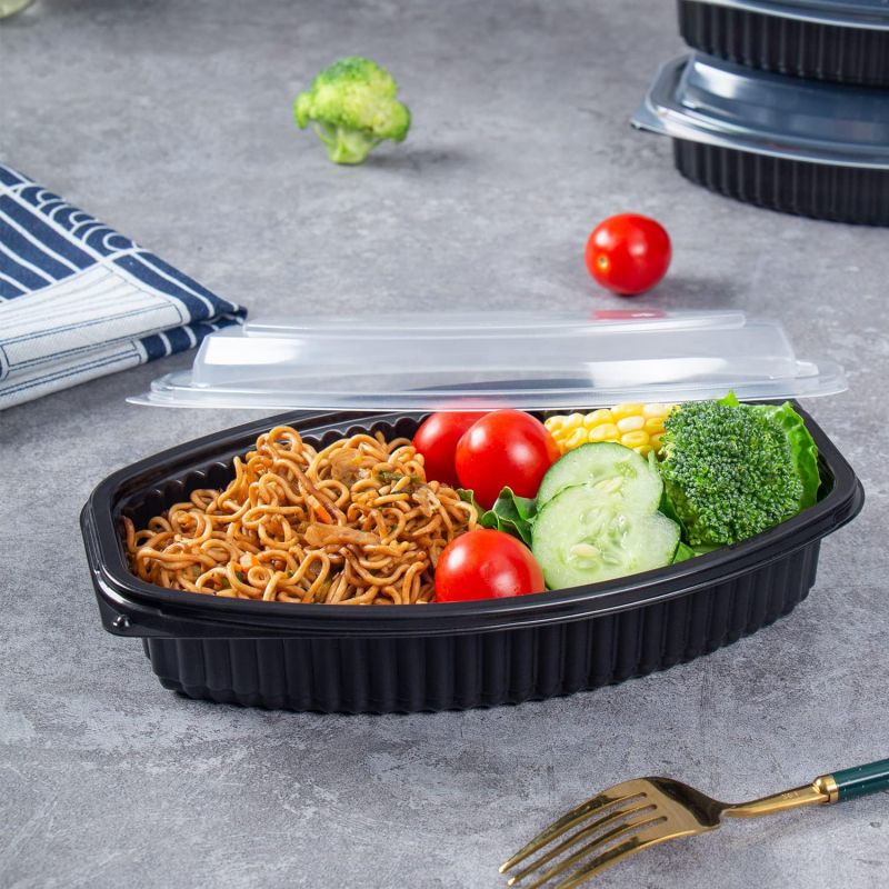 ຕູ້ບັນຈຸອາຫານທີ່ຖິ້ມໄດ້ແລ້ວ ຖາດຝາປິດທີ່ເປັນເອກະລັກ ເອົາອອກຕູ້ຄອນເທນເນີ Microwave Eco Friendly Transparent Plastic Packing Box