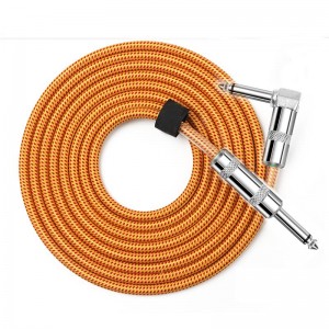 Инструментальный кабель с прямым углом 1/4 дюйма, никелированный шнур для электрогитары и кабель для усилителя — малошумящий бас в плетеной оболочке Гитарные кабели