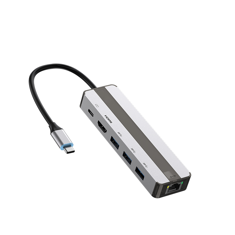 Wieloportowy adapter USB C Hub 7 w 1 USB C z Gigabit Ethernet 4K HDMI, 100 W PD, 2 porty danych USBA 3.0, czytnik kart SD/TF.Kompatybilny z MacBookiem Pro/Air, iPadem Pro, Dell, HP i innymi urządzeniami USB typu C