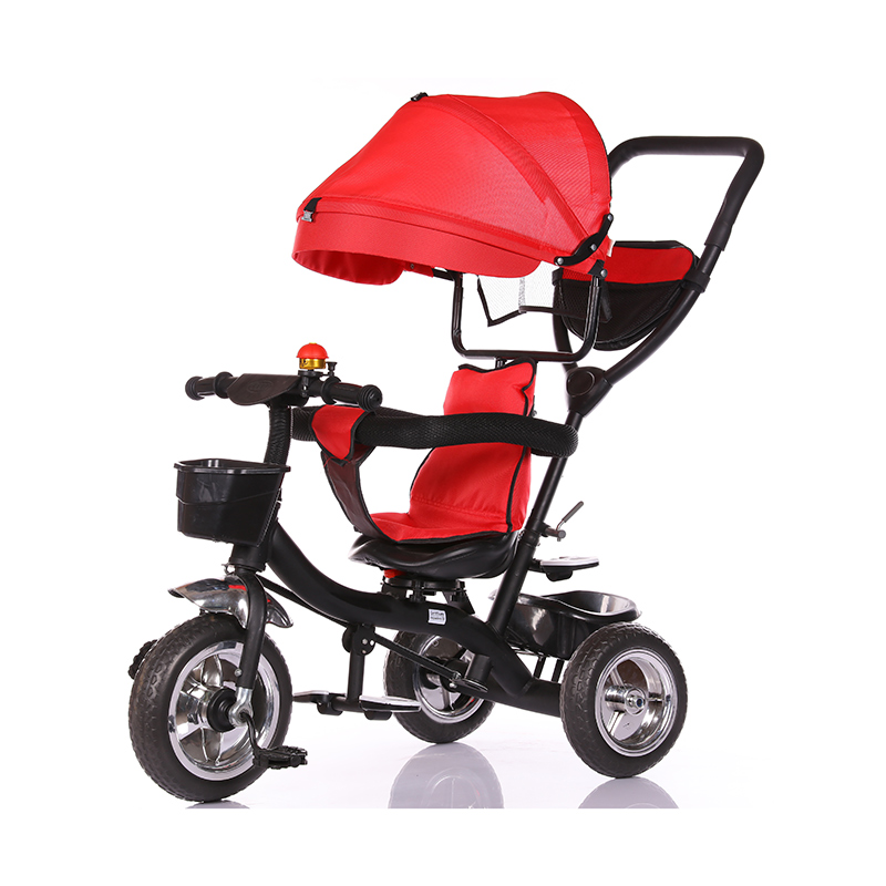 Tricicletă 4 în 1 cu sistem de direcție cu bară de împingere reglabilă tricicletă pentru copii cu copertina detașabilă, clopoțel, anvelope din cauciuc, scaun confortabil Imagine prezentată