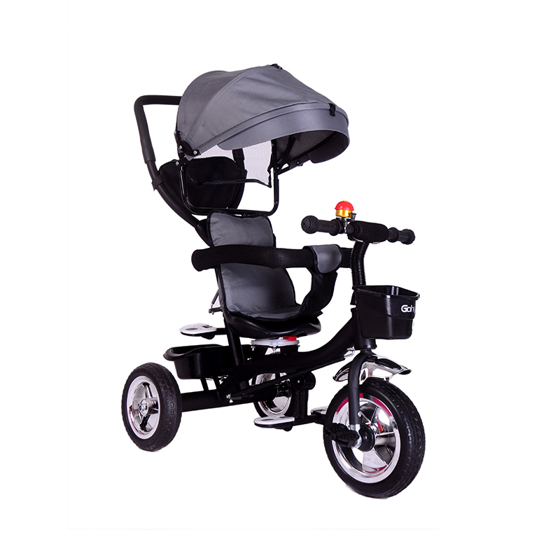 Tricicletă 4 în 1 cu sistem de direcție cu bară de împingere reglabilă tricicletă pentru copii cu copertina detașabilă, clopoțel, anvelope din cauciuc, scaun confortabil