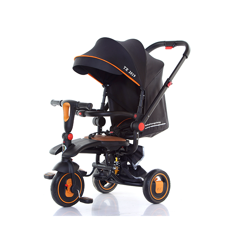 Barnevogn TX-019 Baby Tricycle – Baby Trike, Toddle Trehjulssykkel med 360° svingbart sete, terrenggummihjul og flere tilbakelente posisjoner