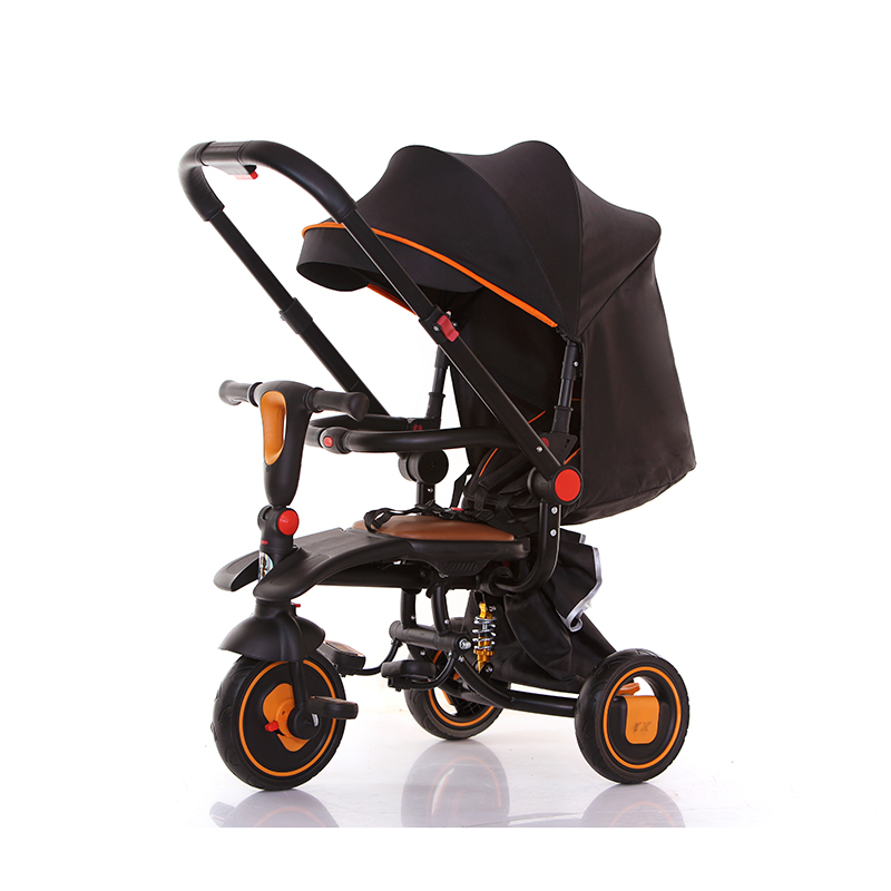 Cărucior pentru copii TX-019 Tricicletă pentru bebeluși – Tricicletă pentru copii, Tricicletă pentru copii cu scaun pivotant la 360°, roți din cauciuc pentru orice teren și mai multe poziții de înclinare