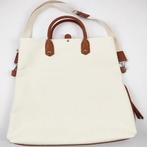 Heavy Duty 100% Cotton Canvas Two Ways Functional Ladies Leather Tote Bag