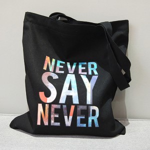 Lux Accessories Cotton Canvas Bling “Never Say Never” Printed Shoulder Tote Bag