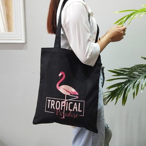 High Street Fashion Ladies Cotton Canvas Tote Bag Tropical Flamingo Printing Bag