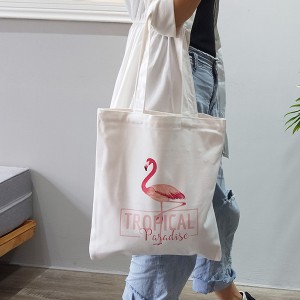 High Street Fashion Ladies Cotton Canvas Tote Bag Tropical Flamingo Printing Bag