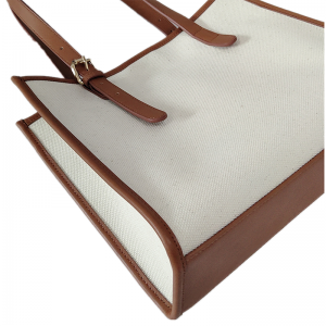 New Design Custom Bags Factory Korean Adjustable PU Leather Handle Canvas Cotton Tote Bag
