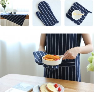 Custom Reusable Navy Stripes Cotton Aprons Napkin Women Kitchen Cooking Apron Set