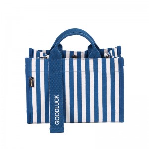 INS Style Custom Canvas Women Tote Bag Blue White Stripes Shoulder Messenger Bags