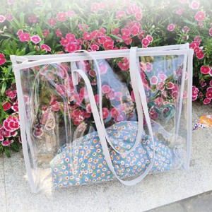 Factory Wholesale Customized Gift Bag Quality Clear PVC Shopping Tote Bag with PU Handle