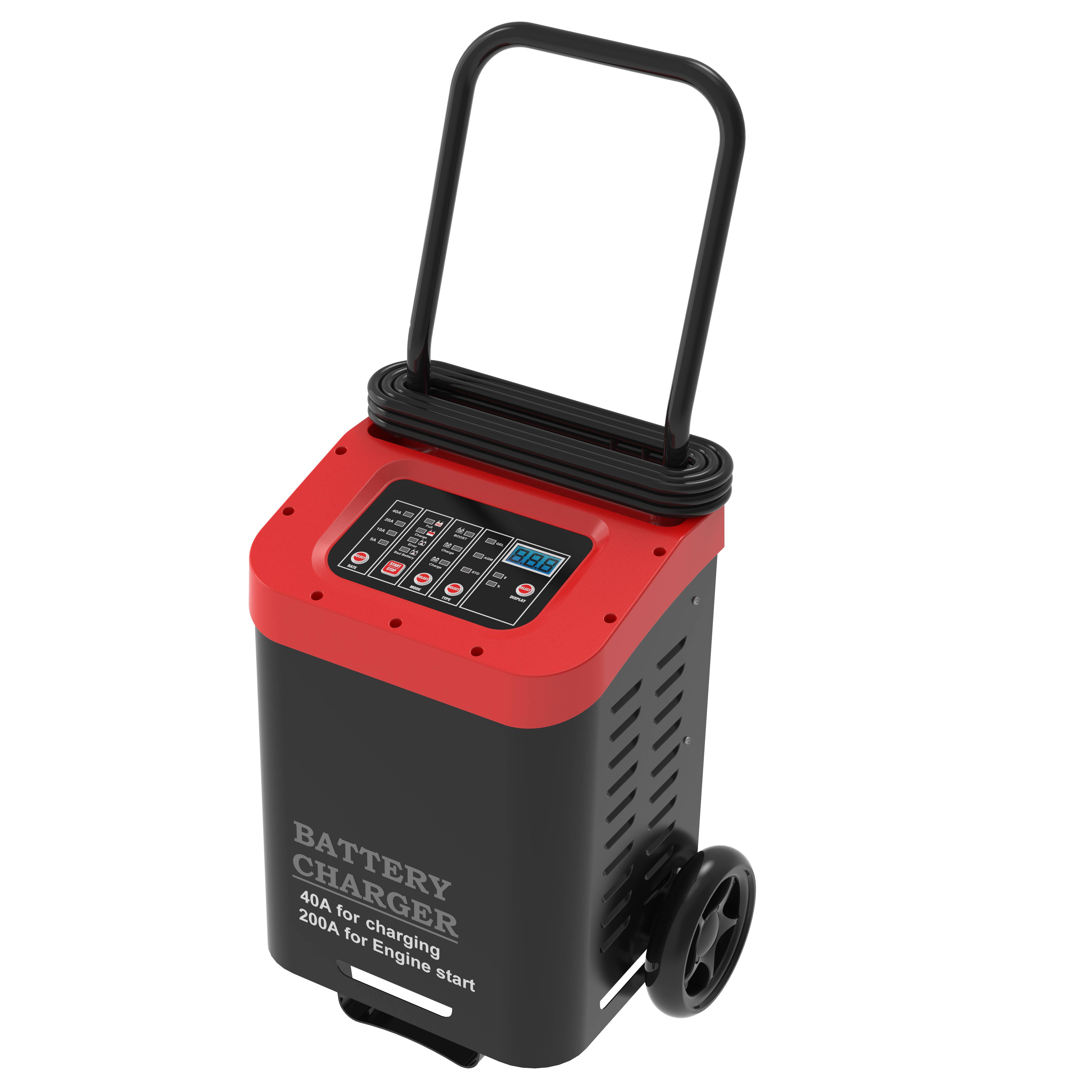 China 12V/40A,24V/20A Wheeled Automatic Battery Charger and 200A Engine  Starter Boost Charger factory and manufacturers