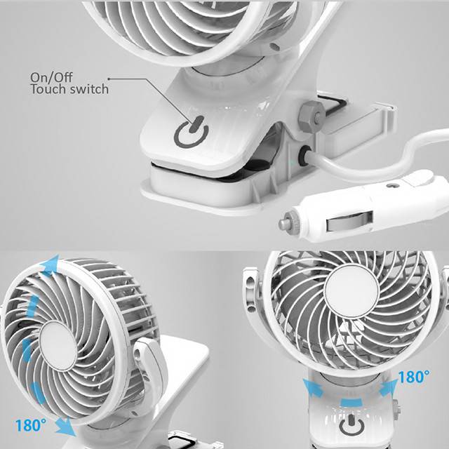 12V CLIP-ON FAN portable 12V 4 inch car clip fan mini air fan with touch switch and strong clip