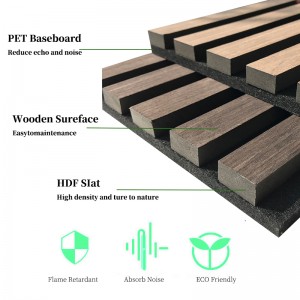 Acoustic Wood Slat Panel Fluted Wood Acoustic Panels ການຕົບແຕ່ງກໍາແພງພາຍໃນທີ່ທັນສະໄຫມ