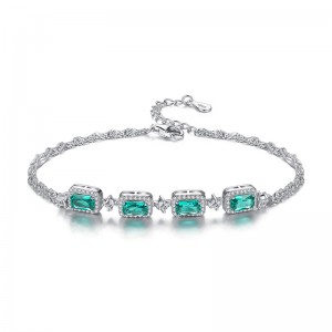 925 Nyiaj Electroplating Dawb Kub Inlaid Emerald Inlaid Zircon Bracelet SB0052