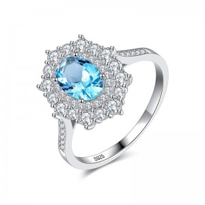 אבן חן כחולה תכשיטי כסף 925 סט מתנת אירוסין לנשים טבעת זירקון SR0334