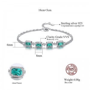 925 Silver Electroplating White Gold Inlaid Emerald Inlaid Zircon Bracelet SB0052