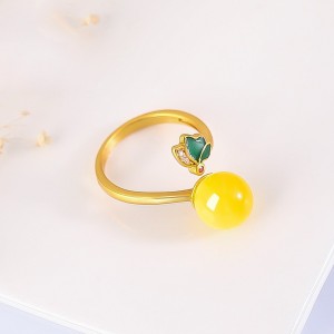 S925 argent incrusté jaune ambre perle bijoux dames modèle vivant réglable M00407140