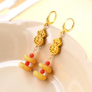 S925 Silver Gold Plated Silver Plated Plant Amber Long Drop masale Q1S9e681