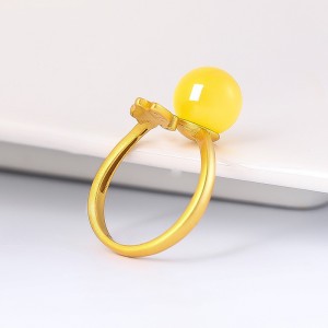 S925 Azurfa Inlaid Yellow Amber Bead Ladies Model Live Daidaitacce M00407140