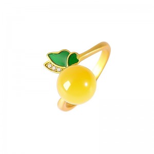 S925 Azurfa Inlaid Yellow Amber Bead Jewelry La...