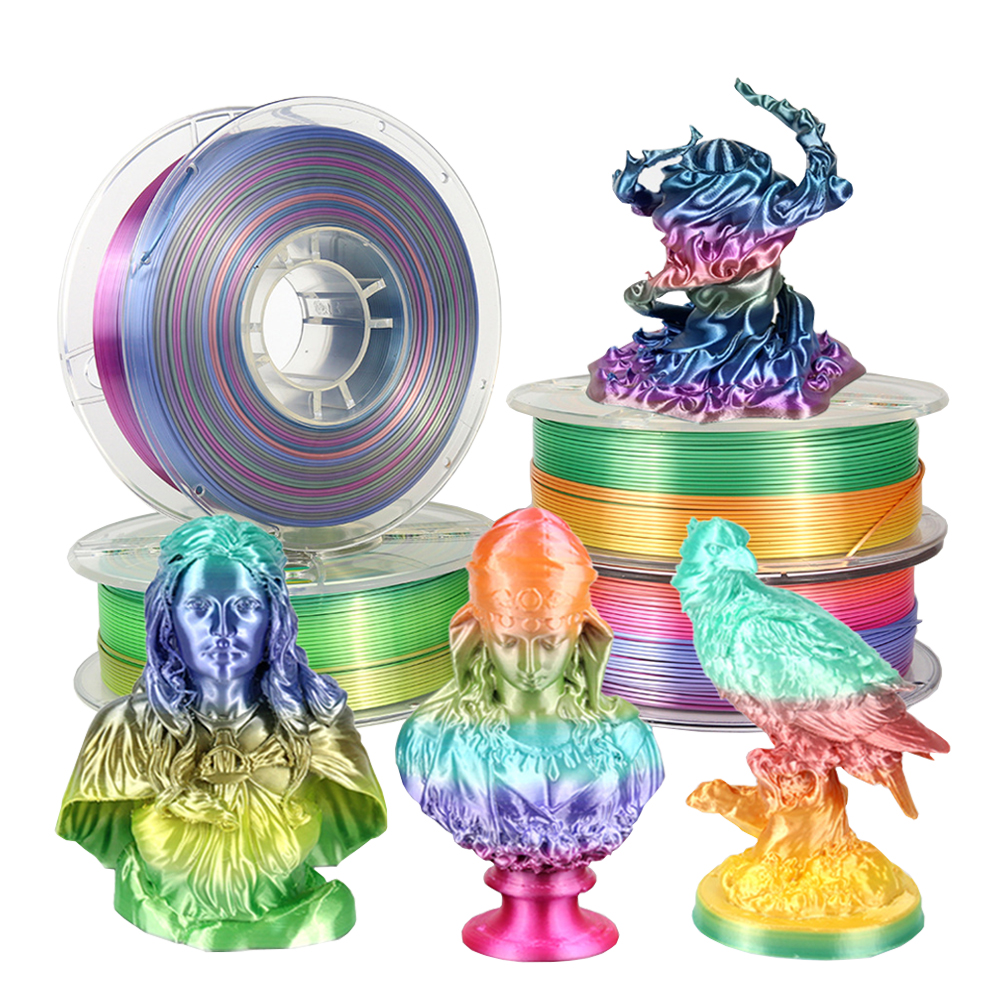 Silk Shiny Fast Color Gradient Thay đổi Rainbow Máy ​​in 3D nhiều màu Dây tóc PLA Hình ảnh nổi bật