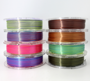 Dviejų spalvų šilko PLA 3D siūlas, perlamutrinis 1,75 mm, koekstruzijos vaivorykštė