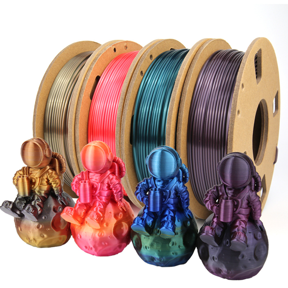 Dviejų spalvų šilko PLA 3D siūlas, perlamutrinis 1,75 mm, koekstruzijos vaivorykštinis vaizdas
