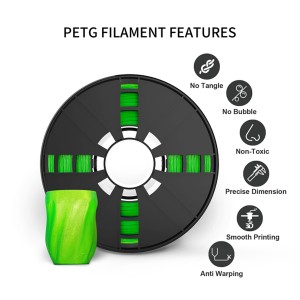 Groen 3D filament PETG vir FDM 3D drukkers