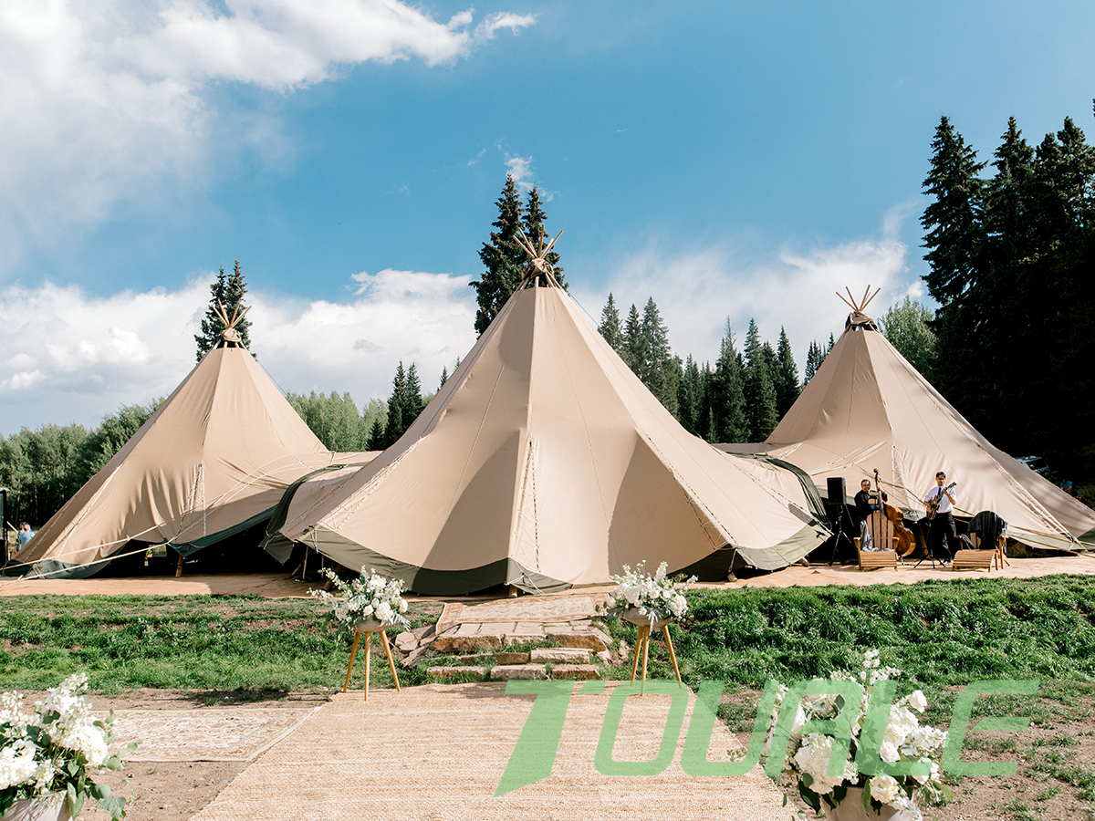 Tipi da esterno di grandi dimensioni Tre componenti della tenda da campeggio in tela per matrimoni