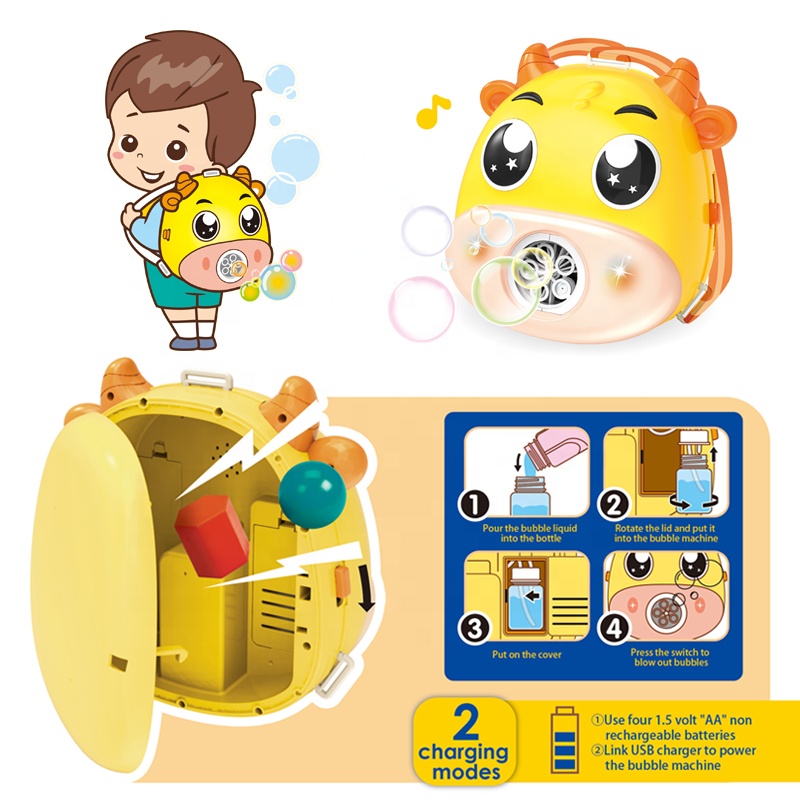 Chow Dudu Bubble Toy GF6283 Yoqimli elektr sigir qabariq mashinasi yorug'lik va musiqali ryukzak
