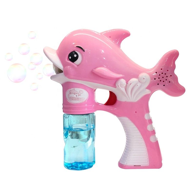 Chow Dudu Bubble Toy GF6210 elektrik Dolphin Bubble Gun ak limyè ak mizik