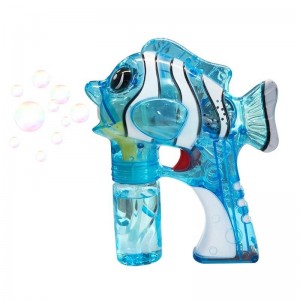 Chow Dudu Bubble Toy GF6214A Pistola de burbujas eléctrica transparente con forma de pez payaso con luz y música