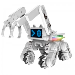 Global Drone GF11637 White Remote Control Dog Robot Space ជាមួយនឹងអេក្រង់ LCD RGB ពន្លឺរីករាយ តន្ត្រី និងរបៀបរឿង