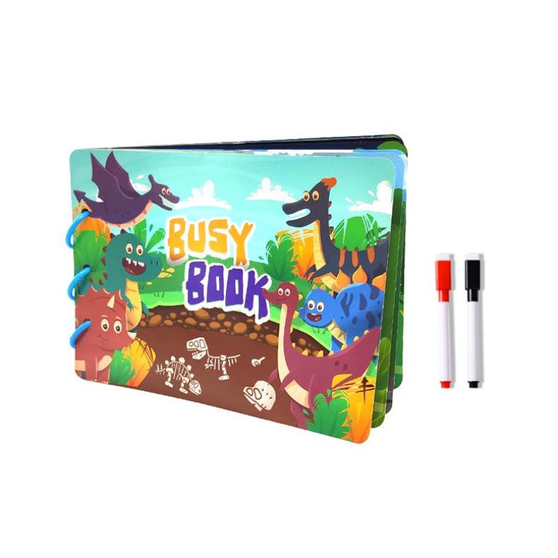 Toddler Montessori busy book dinosaur painting activity binder preschool quiet book toy for kids learning with 2pcs coloring pen