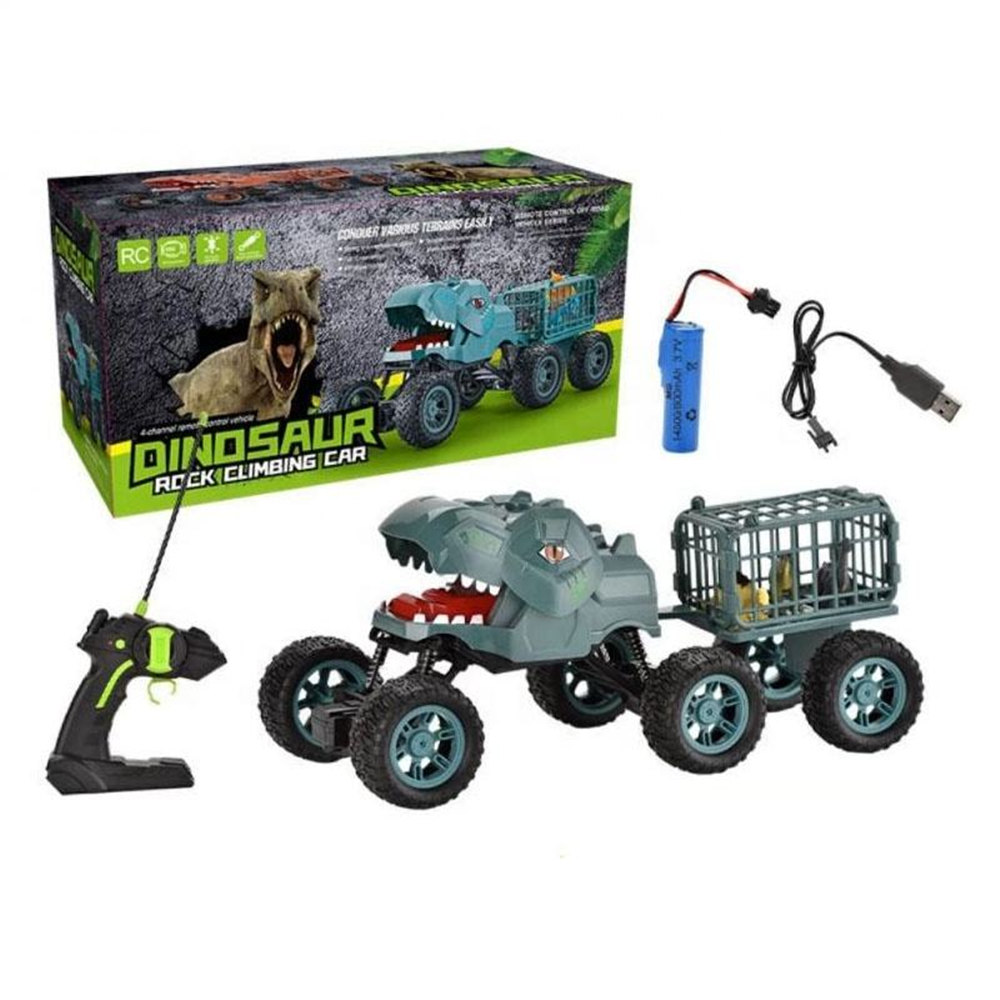 4-Kanal-Dinosaurier-Kletterauto 6-Rad-Fernbedienungs-Geländewagen mit 3 zufälligen Dinosaurierfiguren Rc Dino Transport Truck Toys