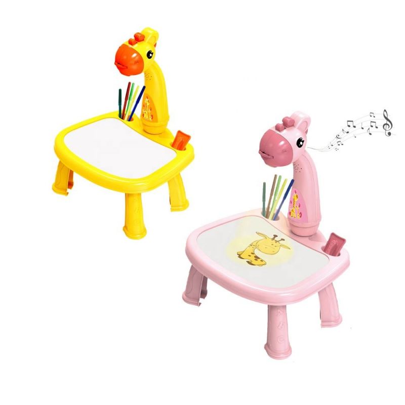 Masă de pictură cu proiecție cu girafe Planșă de desen birou de scris jucărie de învățare proiector detașabil Birou multifuncțional pentru vopsea