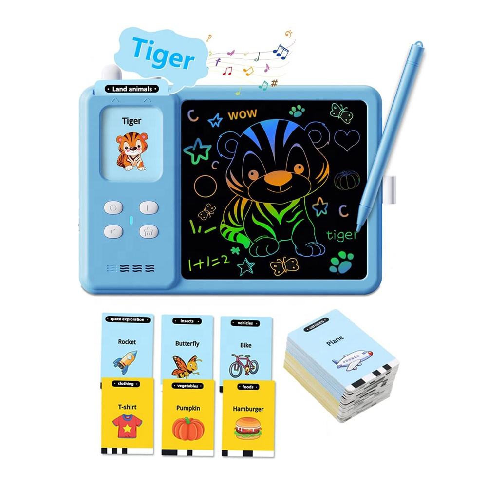 Çocuklar için LCD yazı çizim tahtası doodle tablet okuma makinesi ile yeni okuma ve yazma öğretici oyuncaklar konuşurken flash kartlar