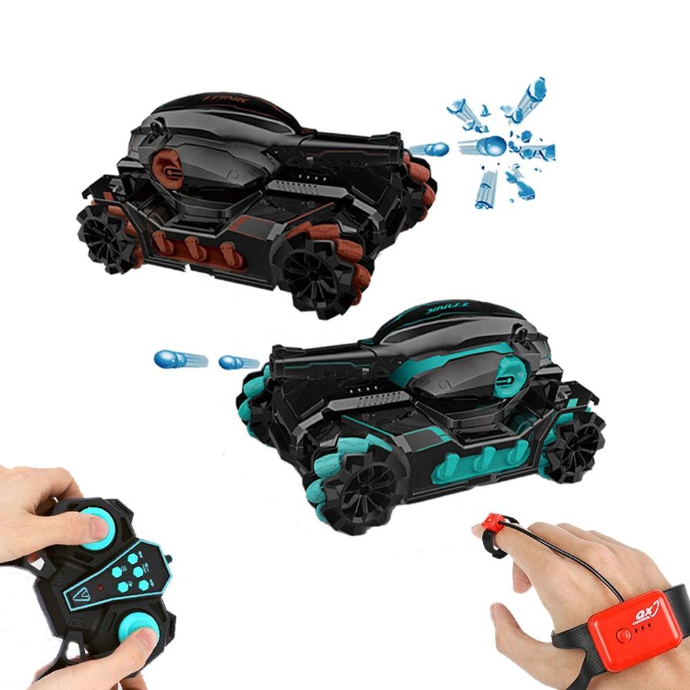 2.4G gesture induction dual control water gel beads shooting rc tank car remote control water bomb tank with music and light