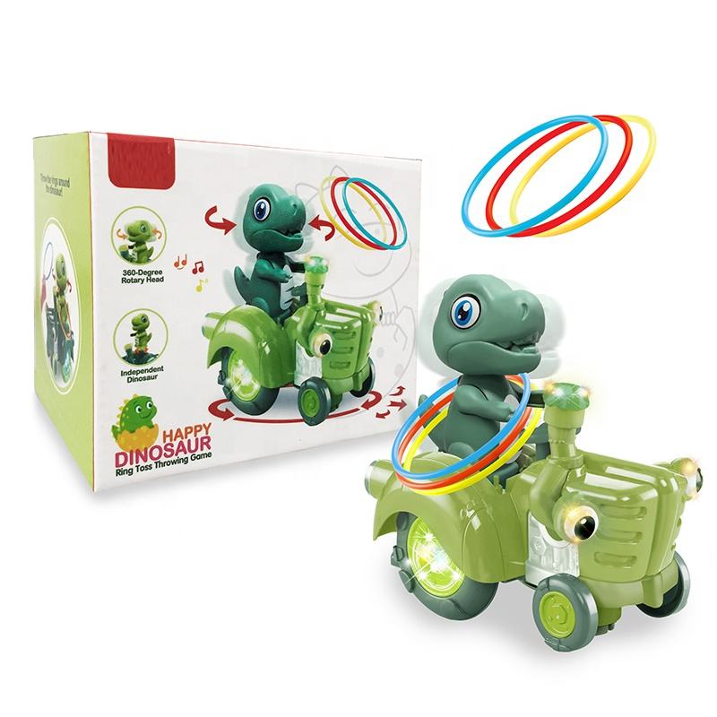 Ringwurf-Wurfspiel Spielzeug, elektrisches Baby-Dinosaurier-Musikauto mit Universalrädern für Kinder, Schaukelauto mit Lichtern und Geräuschen