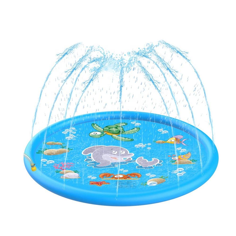 Amazon hotsale açık su yastığı oyuncaklar 68 "çocuklar sprinkler oyun matı çocuklar için köpekbalığı şişme su püskürtme pedi