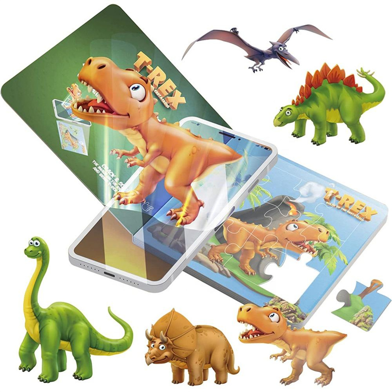 Cartoon dinosaur adventure augmented reality AR jigsaw books laruan para sa tots 3D animal puzzle book interactive dinosaur toys gift