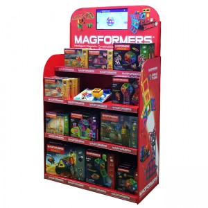 Customized Metal Children's Educational Puzzle Toys Products Displays Stands with 4 shelves and promotion screen