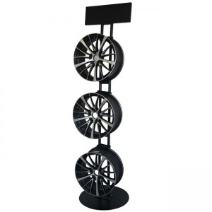 Retail Customized Car Wheel Rim Metal Tube Display Rack Para sa Eksklusibo nga Tindahan Uban sa 3 Hub Holders