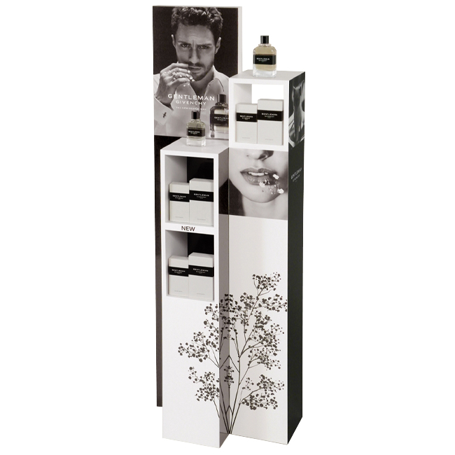CM260 GIVENCHY Advertising Wood Customized Gentleman Perfume Product Floor Promotion Display Stands With Graphics