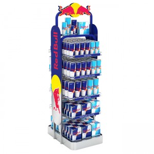FB016 Red Bull Supermarket Dua Sisi Minuman Fungsional Minuman Eceran Stand Display Sareng Rak