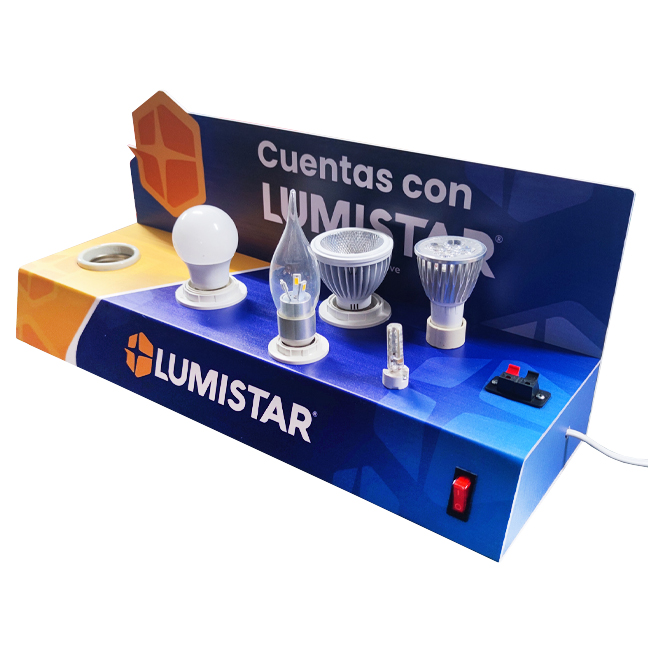 LUMISTAR ریٹیل پی وی سی لائٹ بلب لیمپ کاؤنٹر ڈسپلے 6 ساکٹ ٹیسٹر کنیکٹر اور سوئچ کے ساتھ