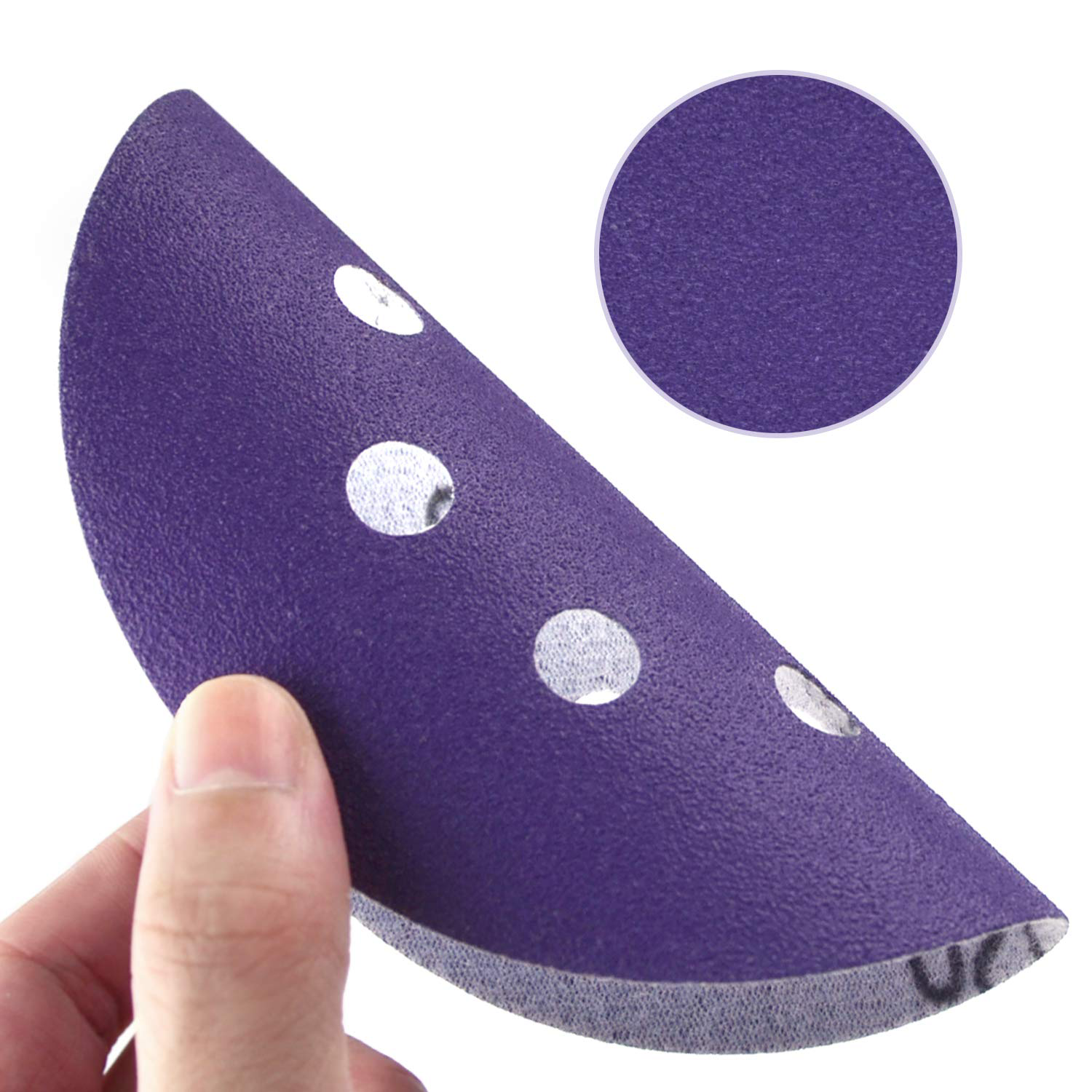 8 skylių 5 colių švitrinis popierius, skirtas poliruoti abrazyvinį popierių nuo 60 iki 1200 grūdų keraminio purpurinio kablio ir kilpinio šlifavimo disko