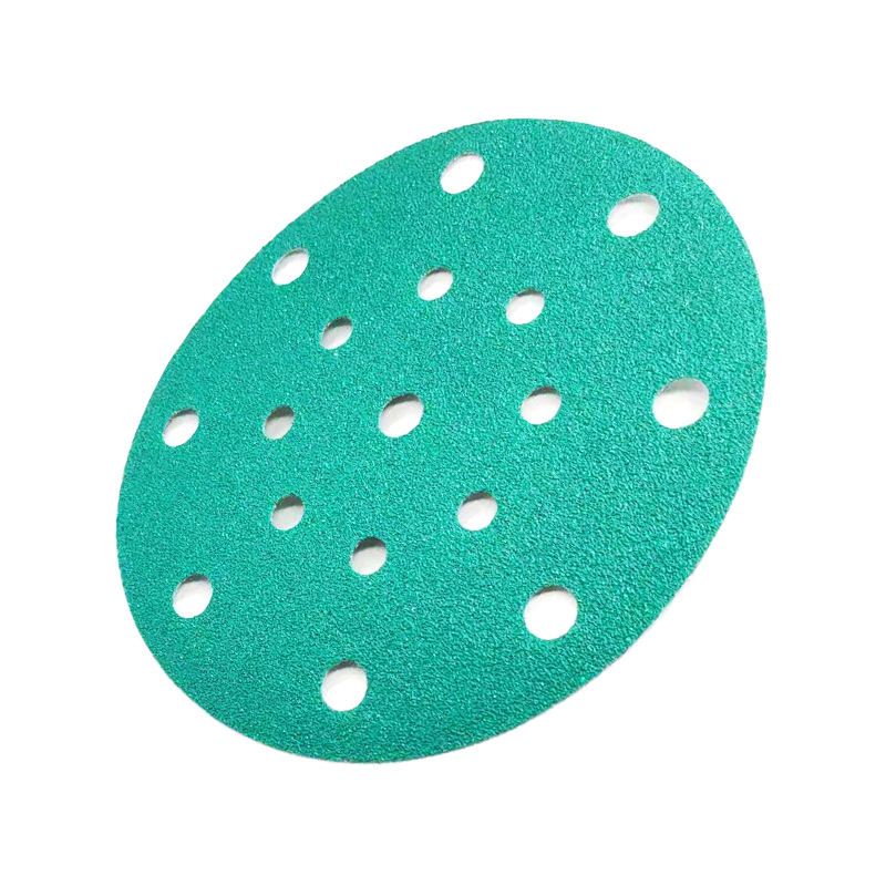 Disco abrasivo de película de circonia verde/papel de lija de 6 pulgadas, 150mm, 17 agujeros, con revolución y rendimiento extremo para lijadora