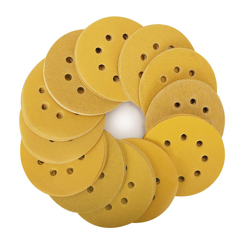 Factory Supply Sandpaper 5Inch 6inch 125/150Mm Yellow Aluminium Oxide Abrasive Sanding Disc / Sand Paper 0-6-7-8-9-15-17 Holes